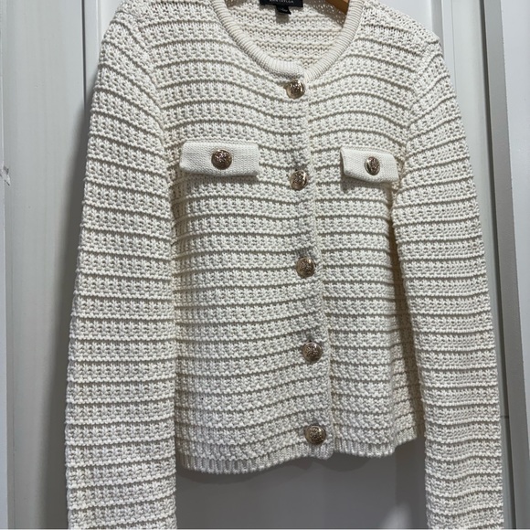 Ann Taylor Ivory White Crochet Sweater Cardigan Jacket Size Small - Picture 2 of 9